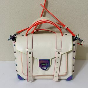 Michael Kors Manhattan Medium Messenger Bag Cream-Neon Leather Satchel